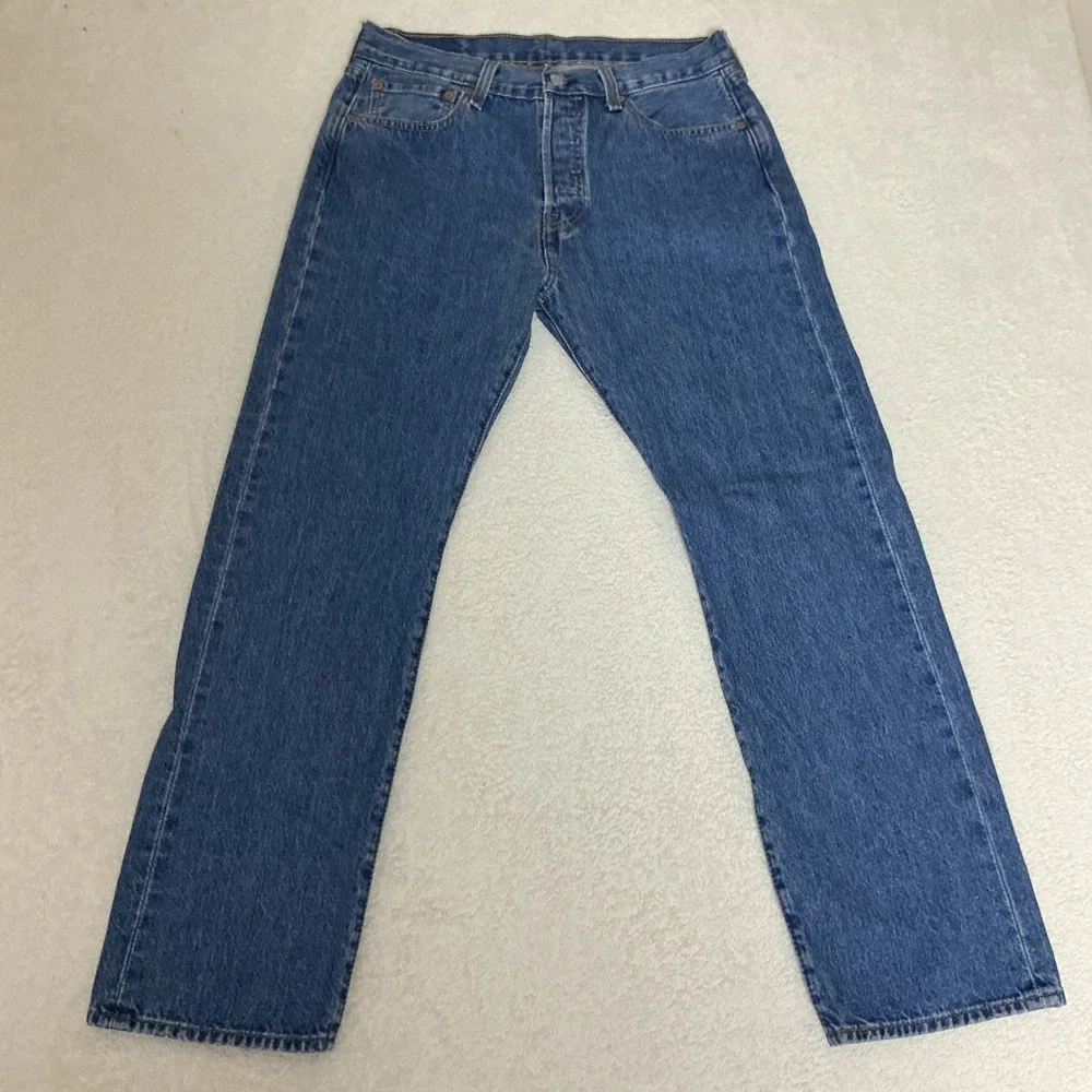 Levis 501 Original Fit Jeans Mens W32 L30 (L29.5) Blue Straight Leg Button Fly